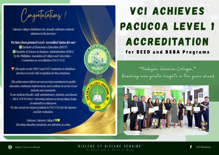 VCI Achieves PACUCOA Level I Accreditation for BEED and BSBA Programs